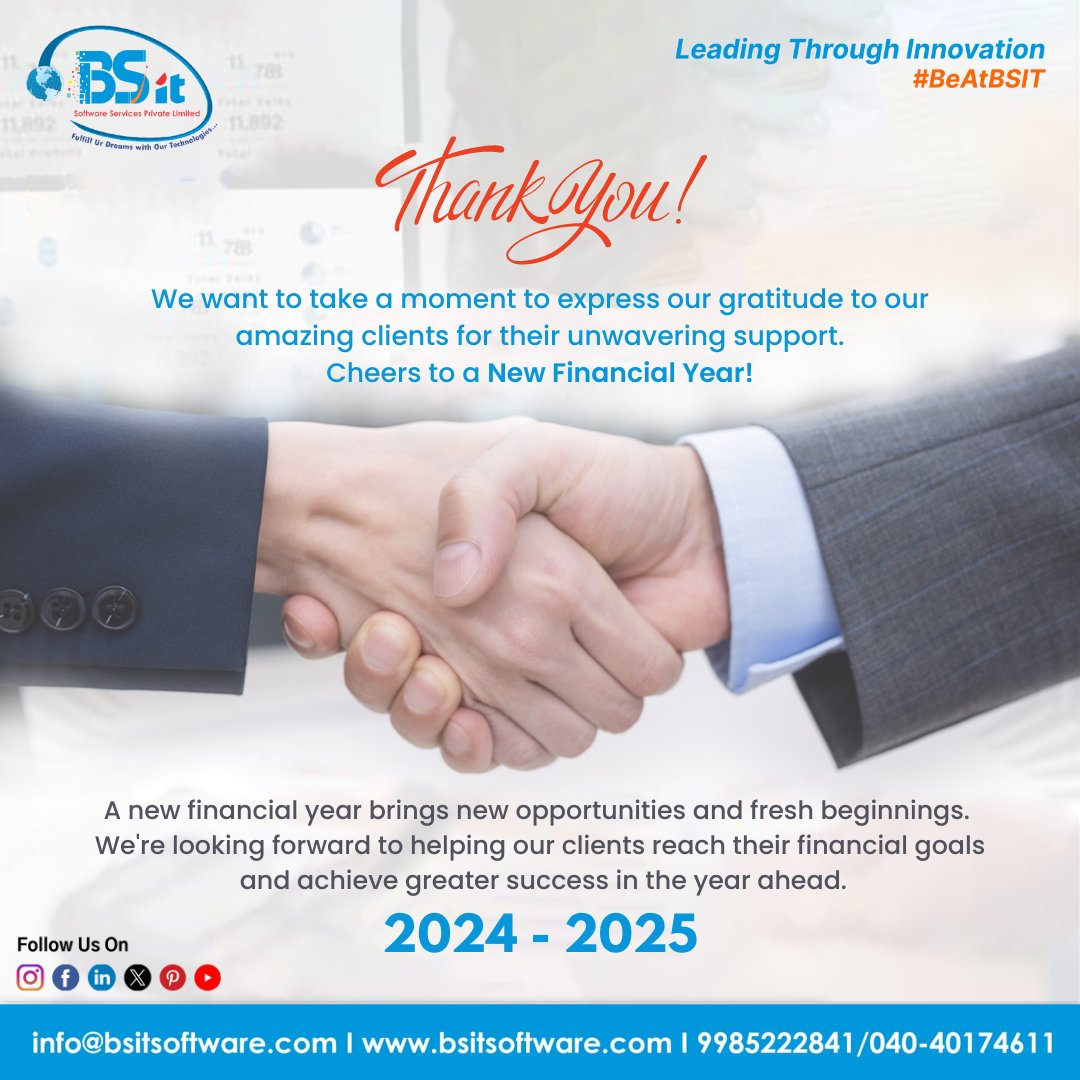 Cheers to a #NewFinancialYear!

#BSITSuccess #BestSoftwareCompany #bhanuchandargarigela #sharadanenavath #bsitsoftware #bsit #teambsit #TeamBSIT #BeAtBSIT #bsitsoftwareservices #Gratitude #ClientAppreciation #ThankYou #Support #FinancialYear #NewBeginnings #BusinessSuccess