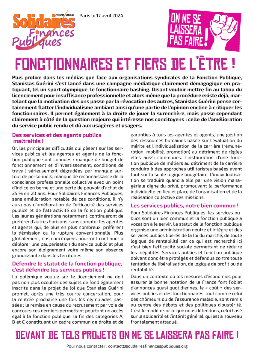 Et oui notre statut le bien commun pour toutes et tous. @StanGuerini on ne se laissera pas faire ✊️ #fonctionnaire #statut @SolidairesFiP @SolidairesFP @UnionSolidaires