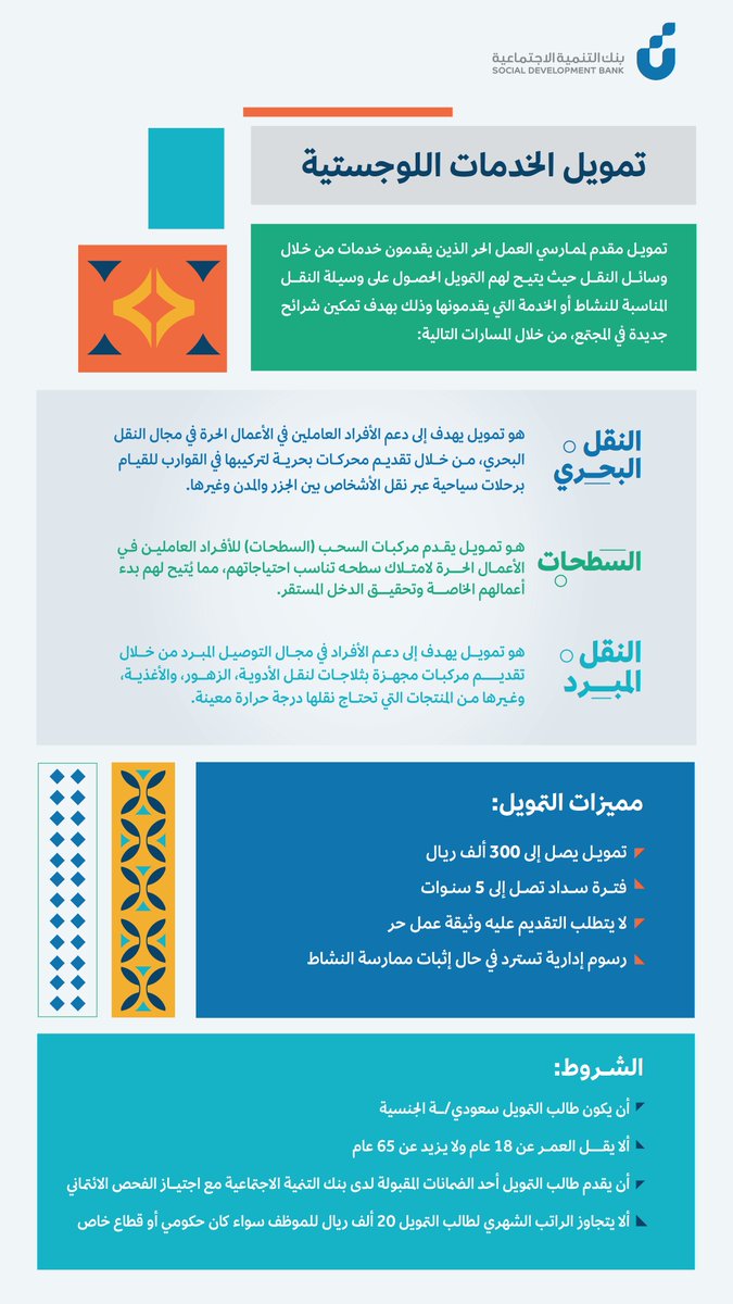 SDB_sa's tweet photo. عندك شغف في تقديم #الخدمات_اللوجستية؟
طوّر مشروعك وقدّم على تمويل #الخدمات_اللوجستية 🚢🚚
بتمويل يصل إلى 300 ألف ريال💰 https://t.co/ROVn0gzk4p
