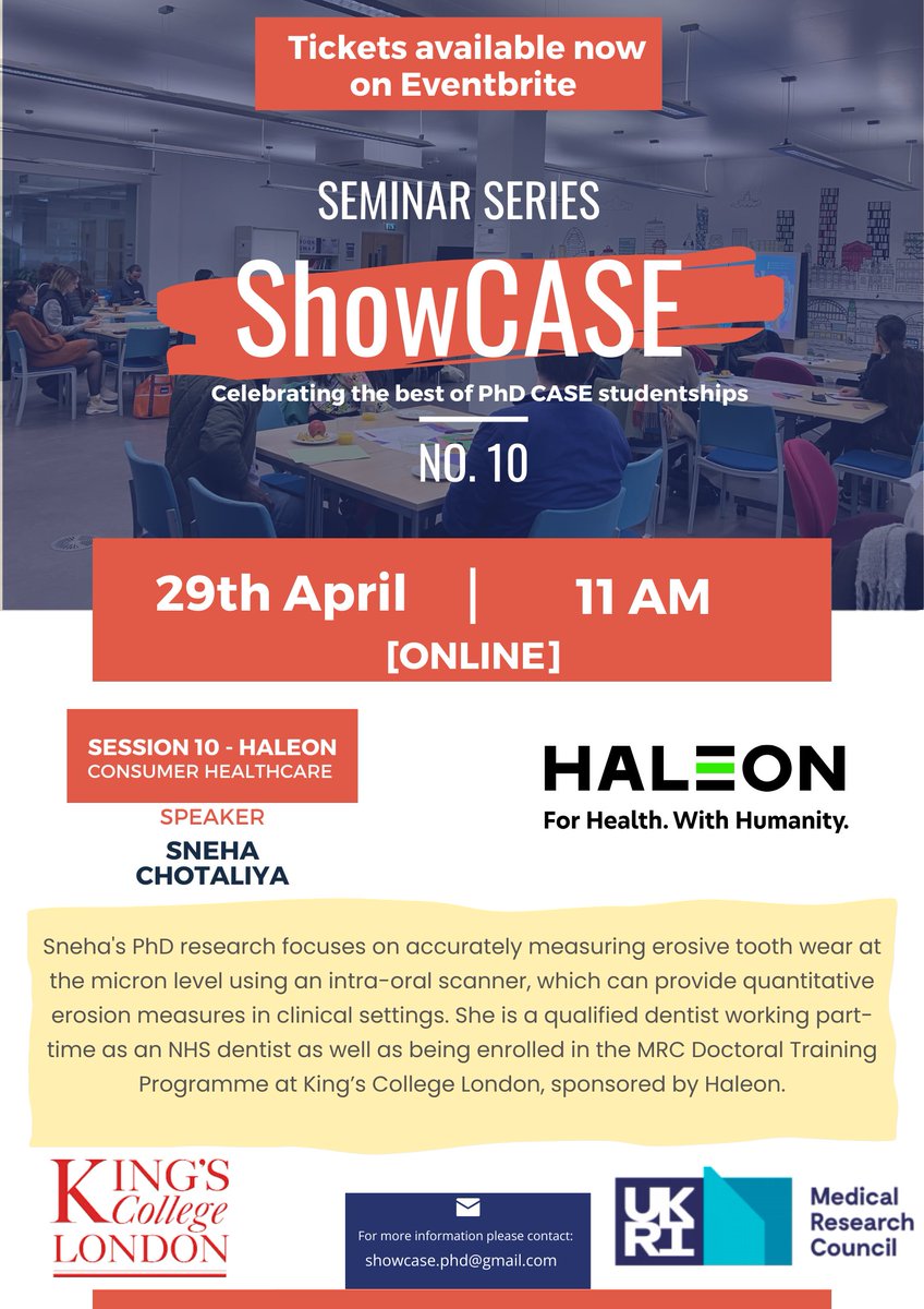 Join us for our April ShowCASE seminar, where @SnehaChotaliya will be sharing her experience as an iCASE student with Haleon Consumer Healthcare! Tickets now available on Eventbrite 👇 eventbrite.co.uk/e/showcase-sem…