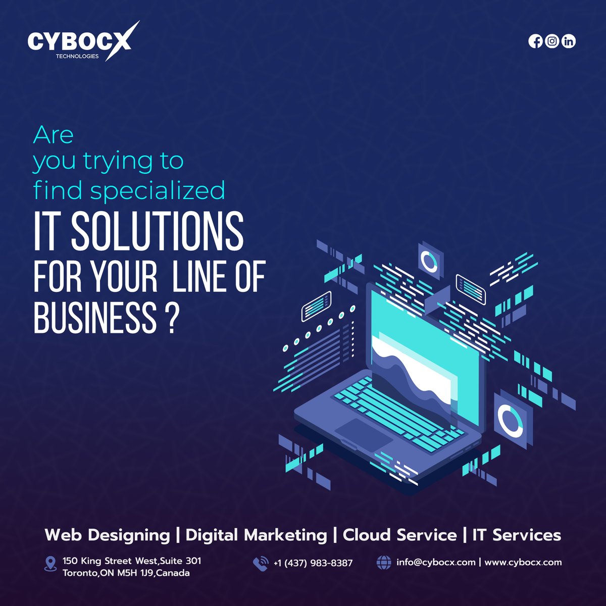 Expand your digital presence and reach new heights with our IT solution services!
To know more, contact us...
Email: info@cybocx.com
Call: +1 437-983-8387
cybocx.com
#socialmedia #WebsiteDevelopment #WebDesigning #WebsiteCreation #socialmediasetup #socialmediasetup