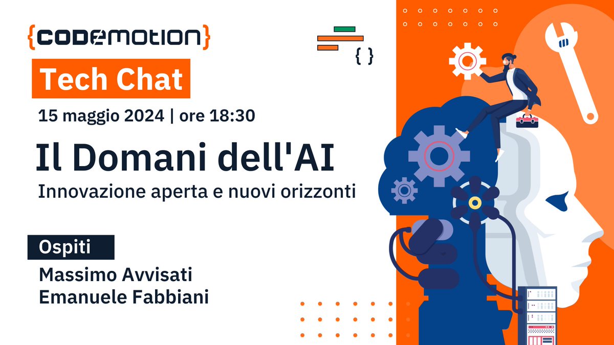 CodemotionIT's tweet photo. Ci vediamo questa sera alla #CodemotionTechChat con @MassimoAvvisati @donlelef e @scakko per parlare del futuro dell'AI!
💥Ti aspettiamo stasera alle 18:30!

Tutti i dettagli qui 🎫 https://t.co/c1SHcP4whE

#CodemotionMeetup #TechChat #CodemotionTechChat https://t.co/sblVXVKGmg