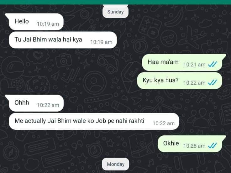 deepali_writes's tweet photo. A case of atrocity registered at Goregaon police station.

On April 14, a boy who was selected for a job at an office in Goregaon West station was asked about his caste by a casteist, orthodox woman at the office on WhatsApp and when the boy informed about his caste, https://t.co/3OnK2ivOO9