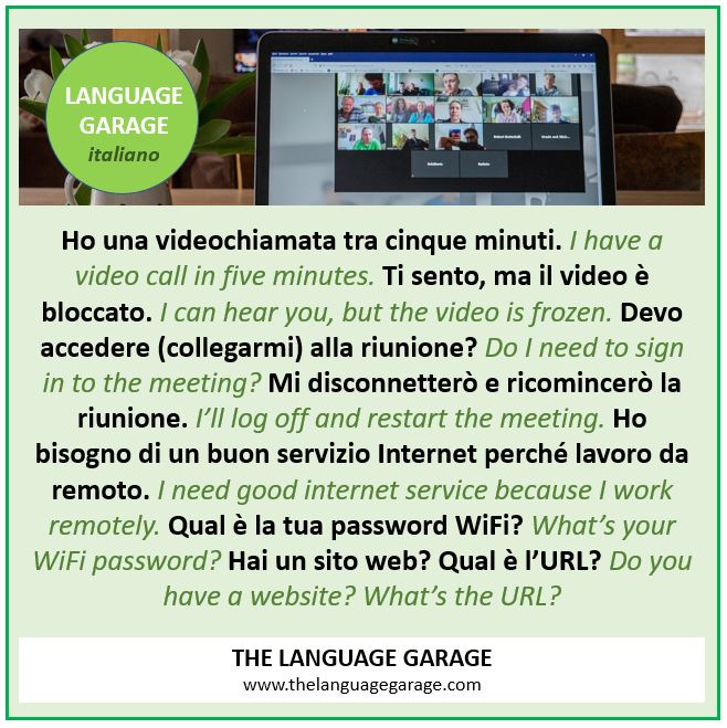 Ti sento, ma il video è bloccato. I can hear you, but the video is frozen. #computers in #Italian #LearnItalian #italiano #ImparareItaliano #languages #learn. More #Free at tinyurl.com/2p99ftan