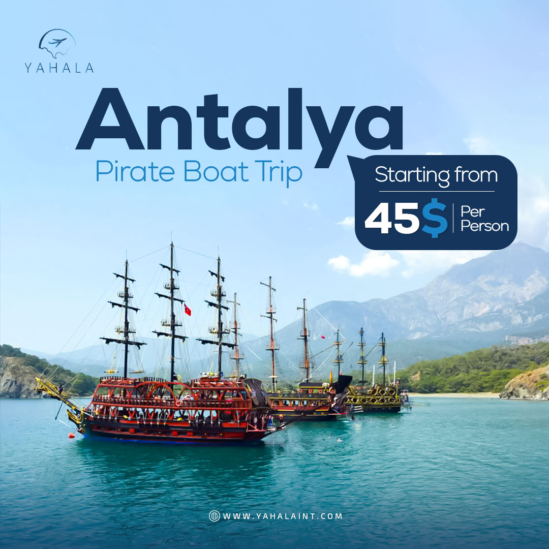 YaHala_Int's tweet image. Set sail on a pirate adventure from Antalya for $45!
Cruise the Mediterranean on a pirate ship with hotel transfers, guiding, insurance, a lively foam party, and lunch included.
Don't miss out!
#PirateBoat #Antalya #Yahala