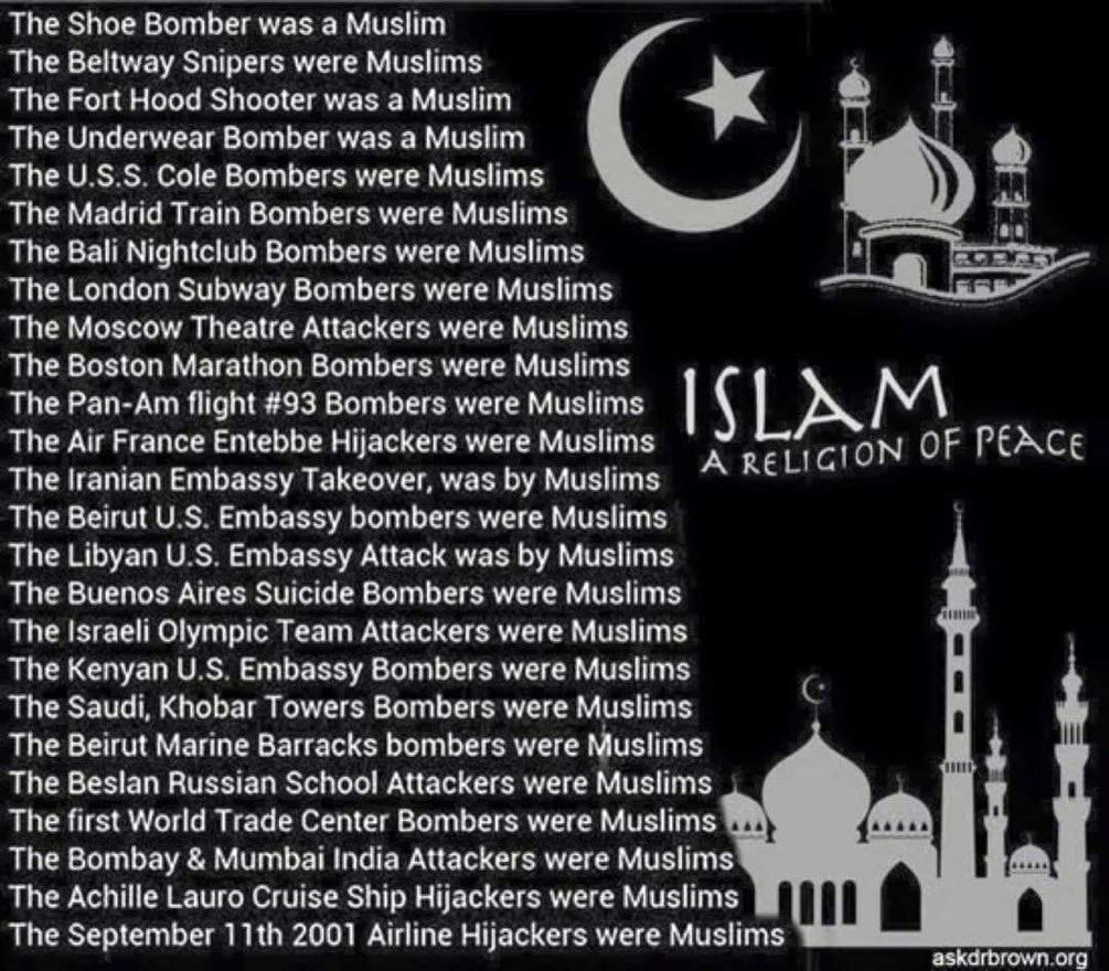 gtf714's tweet photo. Ich bekomme NIE eine Antwort darauf, wie es sein kann, dass alle #Terroristen der letzen 40 Jahre ihre Morde im Namen #Allahs begehen. Die Antwort lautet, dass der #Islam eine #Religion ist, die Gewalt fördert, fordert und befürwortet. Wie geht man damit dann um? #Religionofpeace https://t.co/yLpAp5w5Ju