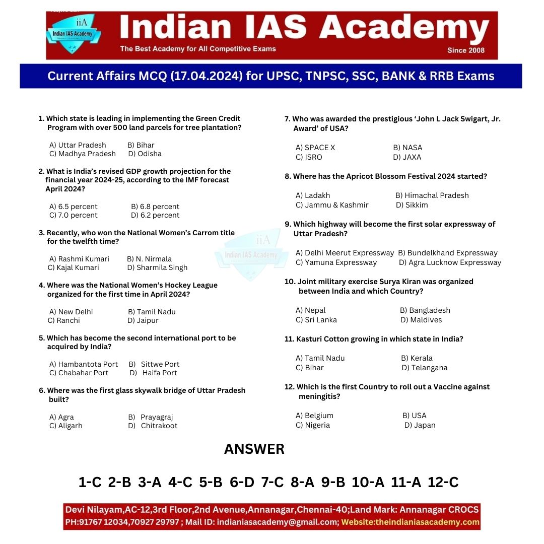 Indian IAS Academy's Current Affairs English mcq (17.04.2024)
#rrb #ssc #ssccgl #upsc #upscaspirants #upscpreparation #upscexam #upscexampreparation #upscexams #tnpsc #tnpscgroup4 #tnpsccurrentaffairs #tnpscpreparation #tnpscpreparationexam #tnpscplanner #tnpsctamil