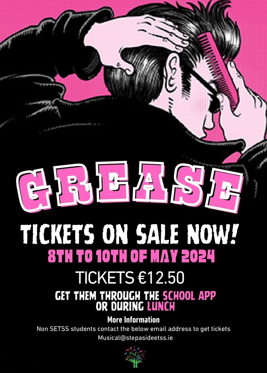 From Broadway to Ballyogan, GREASE THE MUSICAL⚡ is coming to Stepaside! 📆May 8th-10th ⌚Doors: 7pm 🎟️Tickets: €12.50 – available on the school app, on sale during lunchtimes and on the night (subject to availability) or by email 'musical@stepasideetss.ie' BOOK NOW ⚡🕺🏽