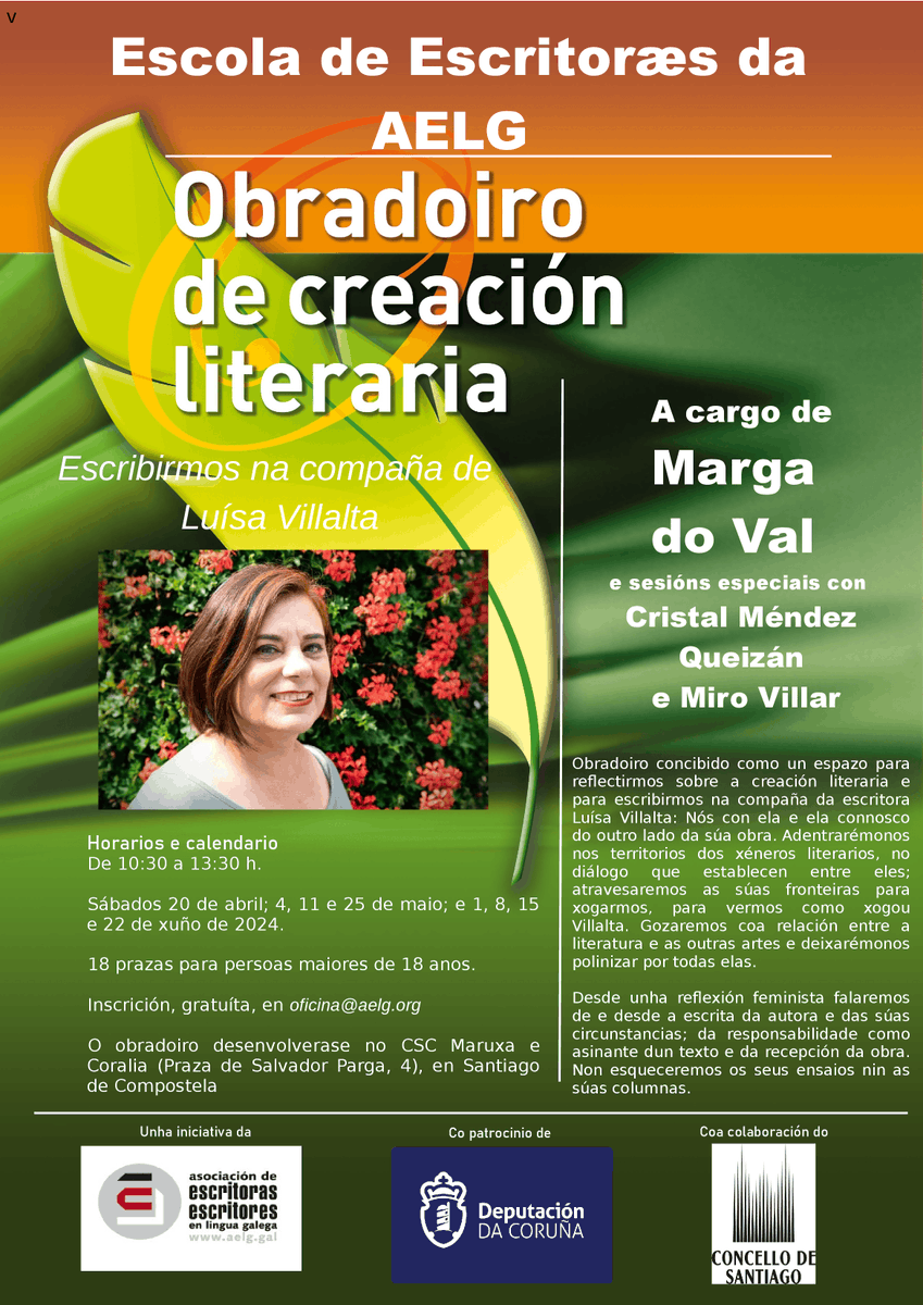 A Escola de Escritoras/es da AELG organiza o Obradoiro de creación literaria Escribirmos na compaña de Luísa Villalta, impartido por Marga do Val en Compostela. Tes toda a información sobre a actividade e como inscribirte aquí: aelg.gal/actividades/es… @margadoval