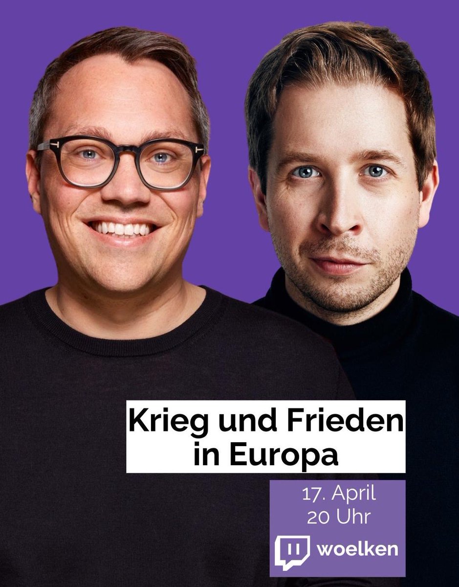 Moin! Heute Abend spreche ich mit Kevin auf Twitch über Krieg und Frieden in Europa! Schaltet gerne ab 20:00 auf twitch.tv/woelken rein.