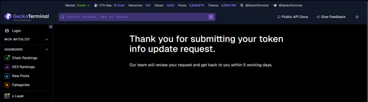 ElCatoSOL's tweet photo. 📢Glad to share we have requested GeckoTerminal to update the project's Social Information. There are multi-fold benefits of this

1. Boost engagement ⭐️
2. Get forward in the line for CoinGecko Listing 🔜
The Team is heads down working to make this project a big success! LFG 🚀 https://t.co/6eEdLugxL1