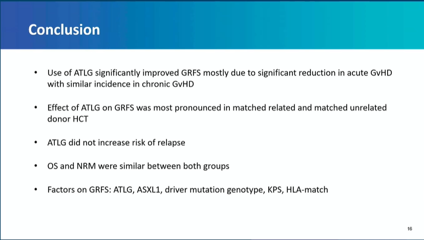 CONGRESS #EBMT24 | @Kristin_Rathje University Medical Center Hamburg-Eppendorf discusses the impact of ATG/ATLG on outcomes after allo-HCT in MF. The 5-year CIR was 14% vs. 13% and the 5-year CI of death without relapse for both groups was 28%. 5-year OS was similar, at 63% vs…