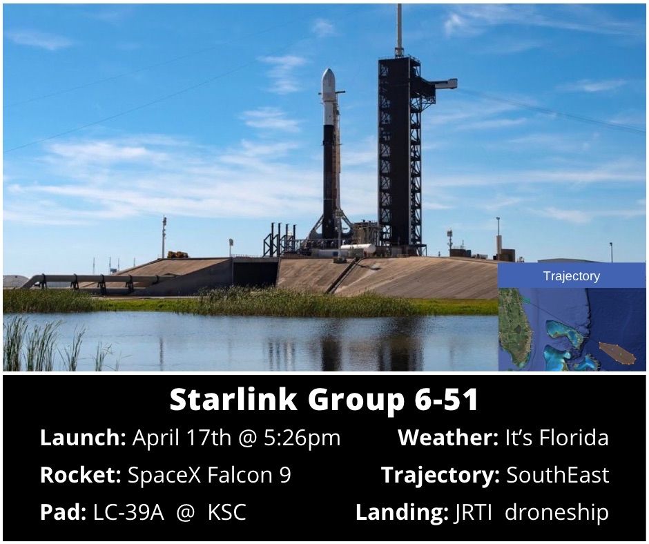 LAUNCH DAY 🚀 SpaceX is scheduled to launch a batch of Starlink satellites later this evening from Kennedy Space Center. Watch Live at SpaceCoastLaunchCalendar.com