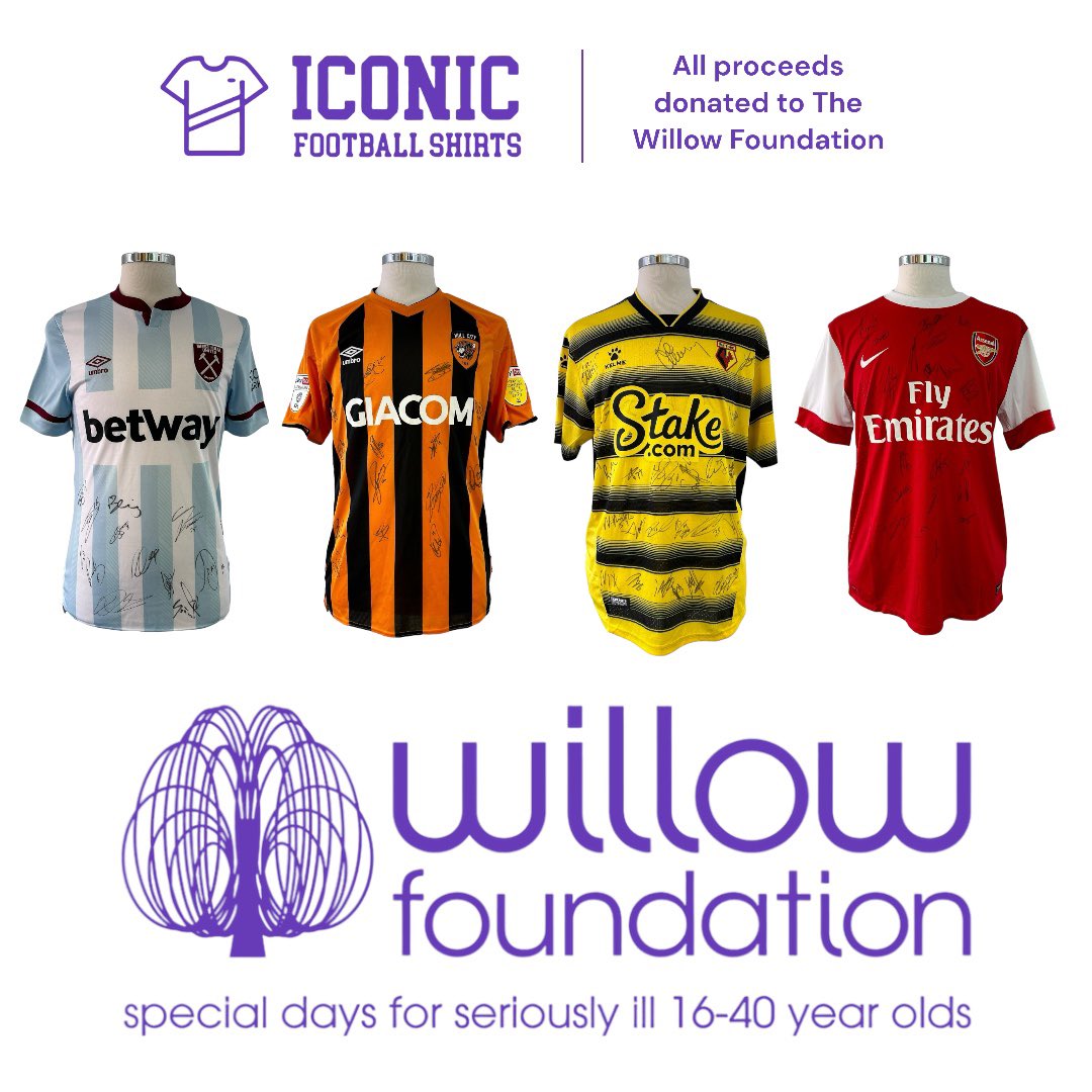 Willow Wednesday ✨

4 signed Shirts are now available on our website with all proceeds going to the @willowfoundation.

Please help support this fantastic charity. 💜

@JayAFC10 @SpursShirt @TheWolvesShirt @icwhs @NorwichShirts @heartsshirts @gav411haigh @leedshunter