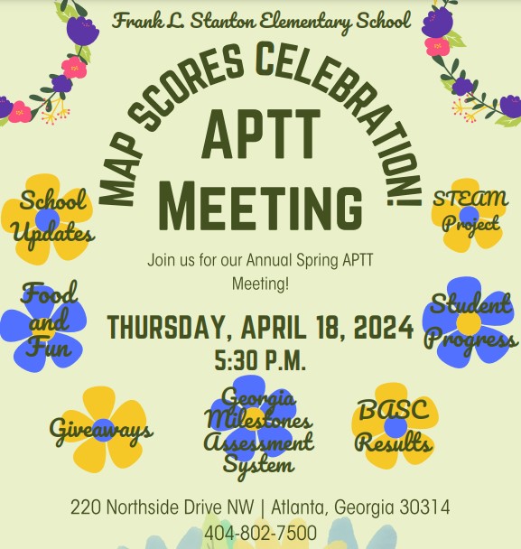 APSFLSTRONG's tweet image. Join us as we celebrate our students' achievements and discuss important updates and initiatives for our school. It's a great opportunity to connect with fellow parents, teachers, and staff!
Mark your calendars and spread the word!

#FrankLStantonES #AwardsProgram #APTT
