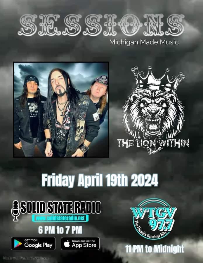 This FRI APR 19! The Lion Within will be live in-studio for an interview on Solid State Radio! 6 to 7 pm EST Listen online at solidstateradio.net The show then airs again on 97.7 FM WTGV from 11 pm to Midnight EST. #radio #radiointerview #radiostudio #onair #onairnow