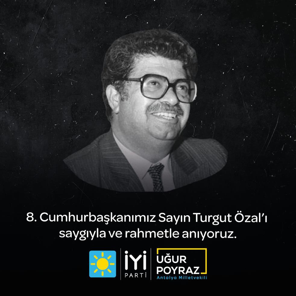 Türk siyasi tarihinin önemli ismi 8. Cumhurbaşkanımız Sayın Turgut Özal’ı vefatının yıl dönümünde saygıyla ve rahmetle anıyorum.