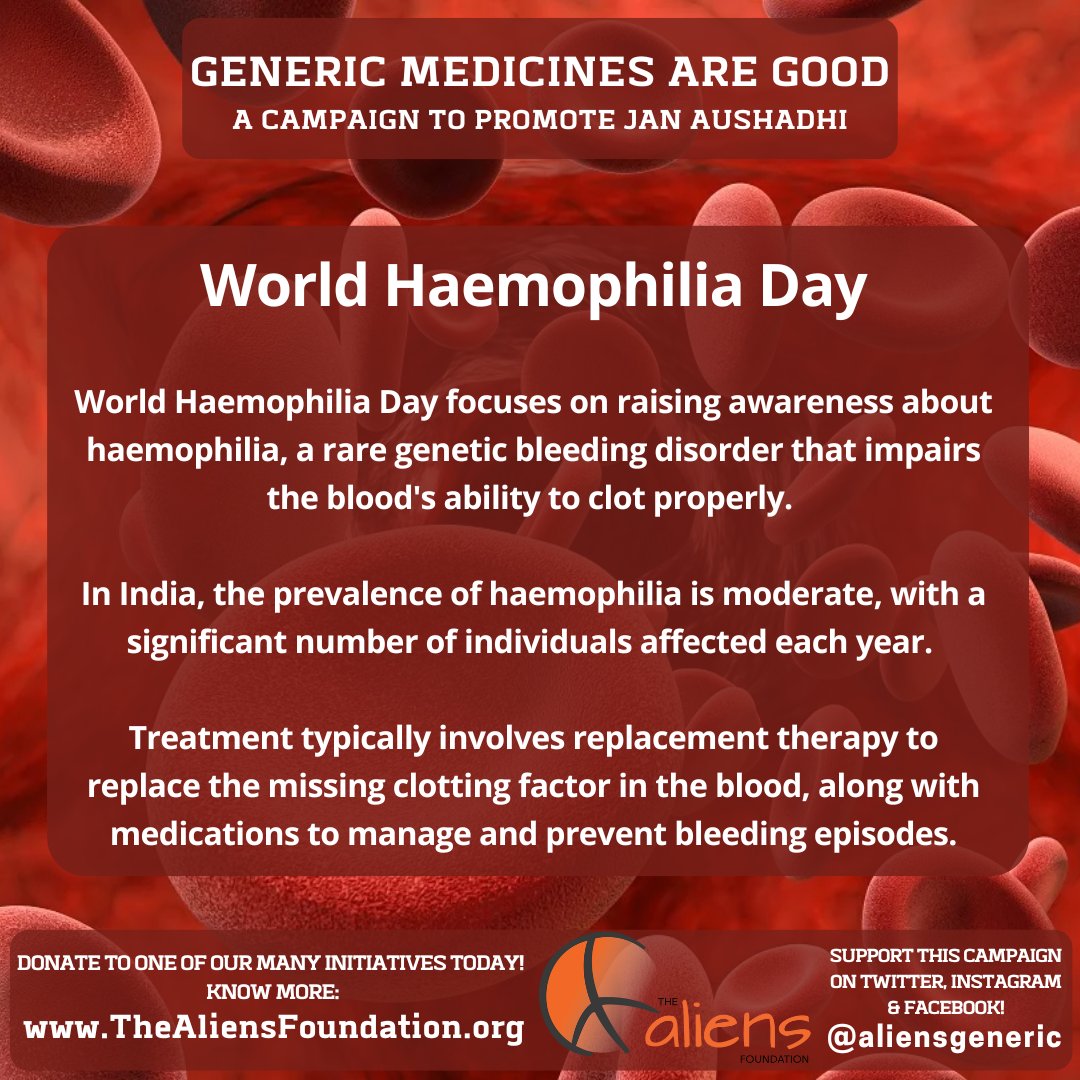World Haemophilia Day

#TheAliensAngel #AliensAngels #TheAliensFoundation #GenericMedicinesAreGood #GenericMedicines #generic #pharma #medicines #healthcare  #charity #India #IndianHealthcare #health #GoodHealth #worldhaemophiliaday