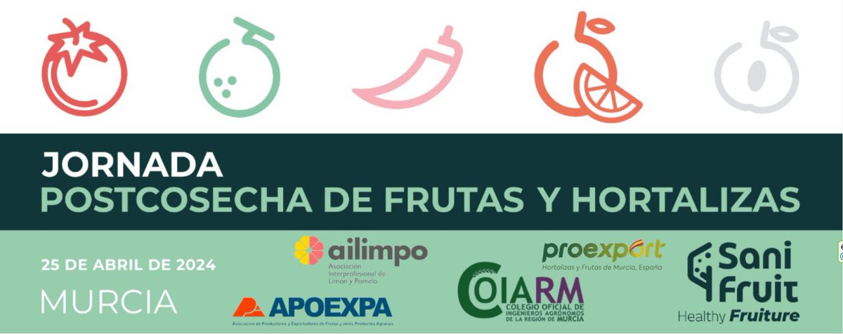 Jornada PRESENCIAL postcosecha de frutas y hortalizas 🥭🍋🍎 📅25 abril ⏰16 h. 📍Hotel Nelva. Murcia Organiza @Sanifruit1 y @coiarm Inscríbete 👉acortar.link/FWWhyD