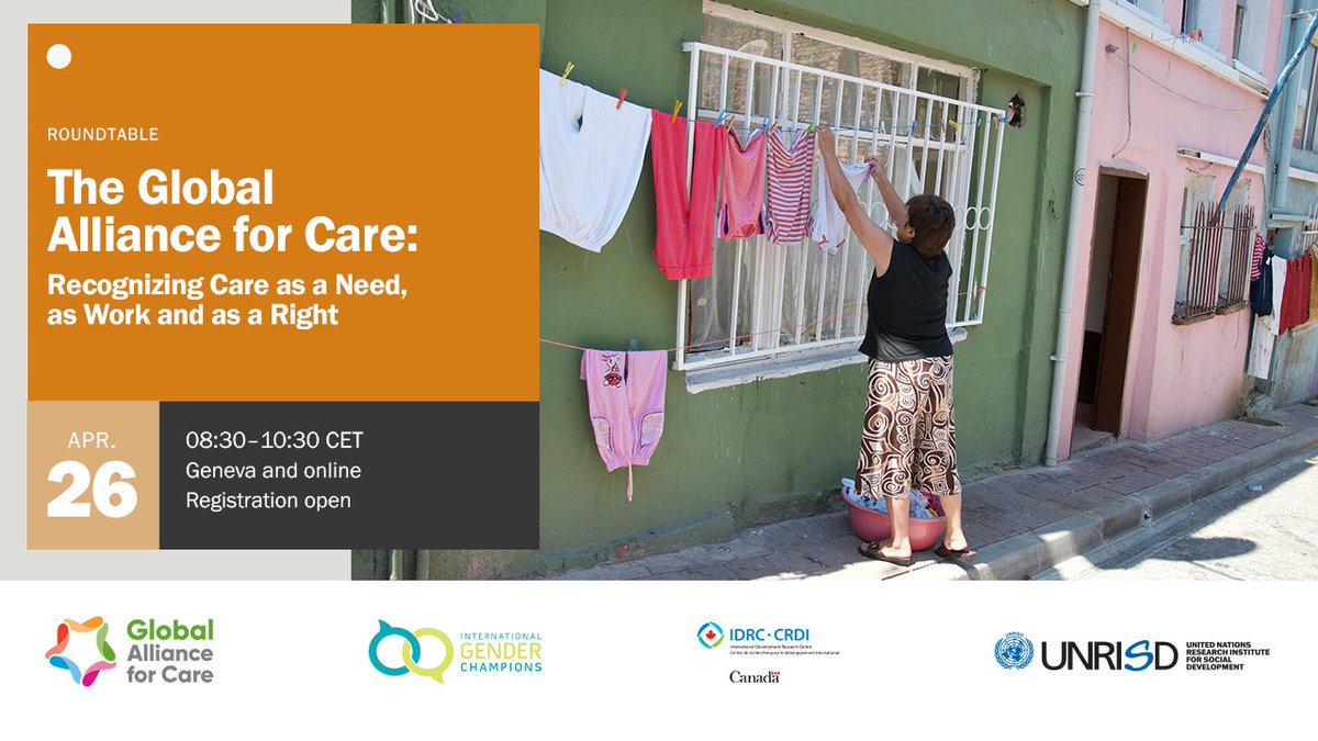 🟠 The Global Alliance for Care: Recognizing Care as a Need, as Work and as a Right 📅 26 Apr 🕓 09.00 CET 🔗Register to attend online: unrisd.org/en/activities/… Join us to highlight the work of the Global Alliance for Care (@GAllianceCare) as we explore more avenues of action.