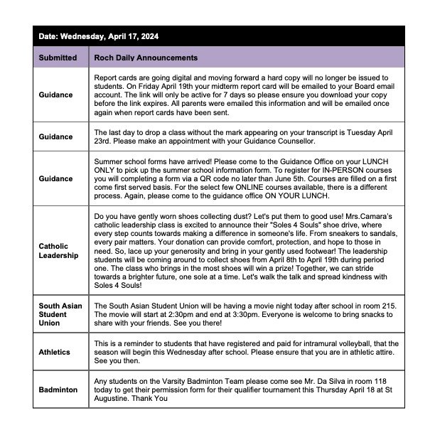 St. ROCH Daily Announcements tweet media