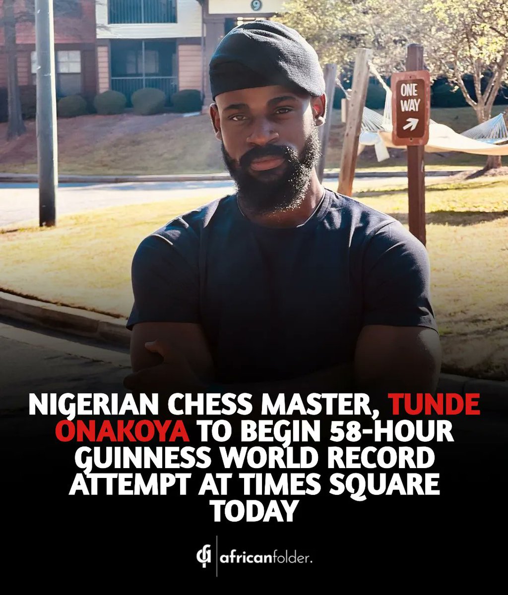 africanfolder's tweet photo. Founder of Chess in Slums Academy, Tunde Onakoya will attempt to break the Guinness World record of 58 hours playing chess without defeat.

This event will take place today at the New York City Times Square. https://t.co/2z75w4HRxf