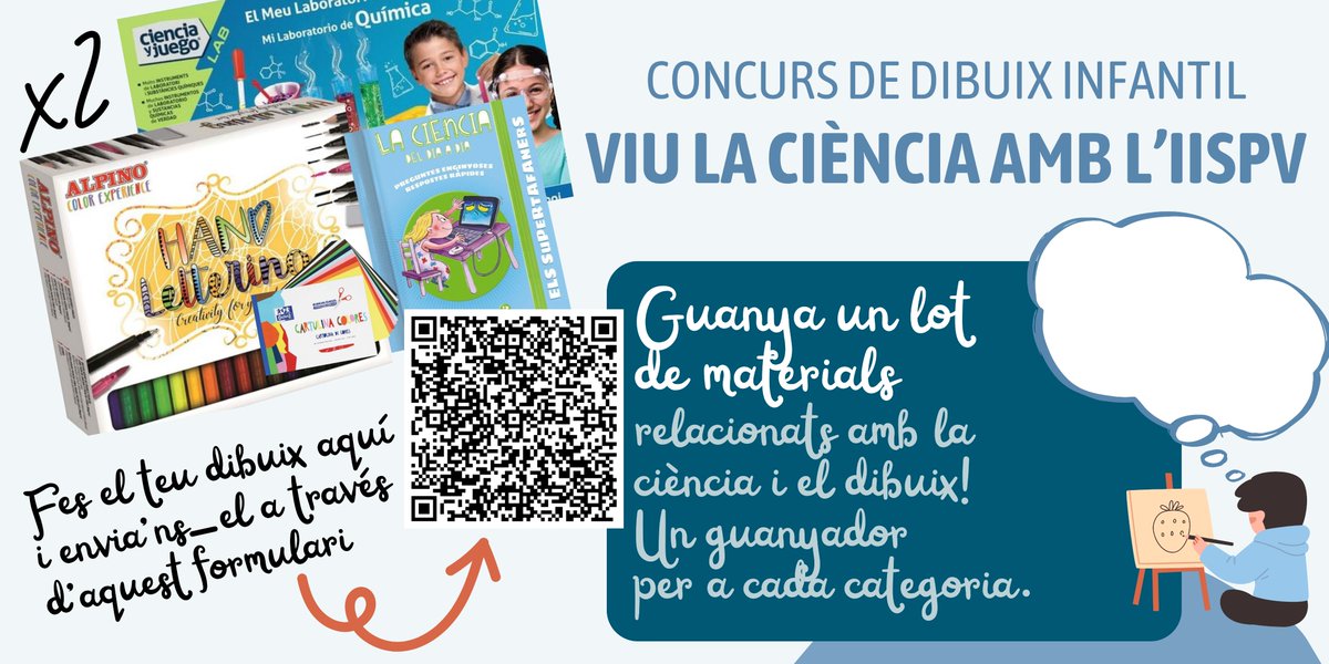 🎨Anima el teu fill/a a participar al I concurs de dibuix infantil de #IISPV 📍Cal que faci el dibuix al paper per a les safates que trobareu a la cafeteria de l'@hjoan23 🏆Els dos premiats rebran un pack de dibuix i més material relacionat amb la ciència bit.ly/3TGhvGG