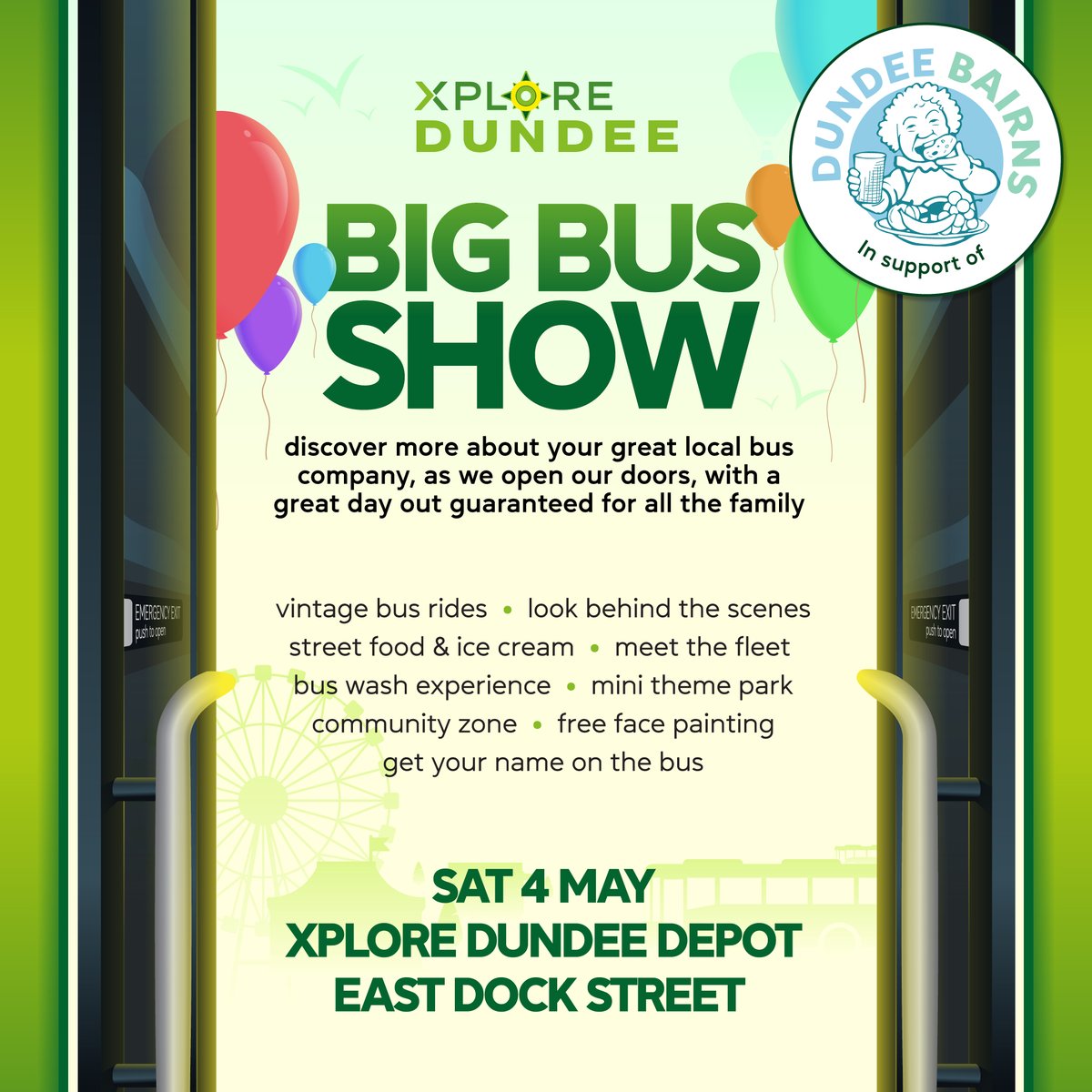 Who's excited for the biggest bus event of the year 🙌 🗓️ 4th May, 11am - 4pm 📍 44-48 East Dock St, Dundee Here's a sneak peek of what to expect: 🎠 Funfair rides 🖌️ Face Painting 🚍 Meet the fleet 📻 Live broadcasting from @tayfm Find out more 👉 ow.ly/5Gma50R99Fh
