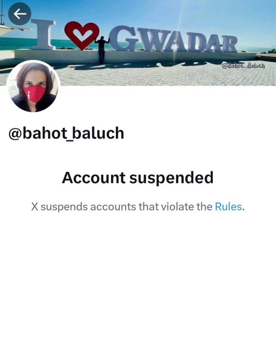LoyHiwad's tweet photo. Dear @X & @XSupport please reactivate @bahot_baluch account.
He didn’t violated any laws.
He is a #HumanRights activist and struggling for #WomenRights in Pakistan where #pakistan regime ban #WomenRights and Pakistan invaded #Balochistan
Please @elonmusk help the #Baluchs. https://t.co/RAdPauuB1K