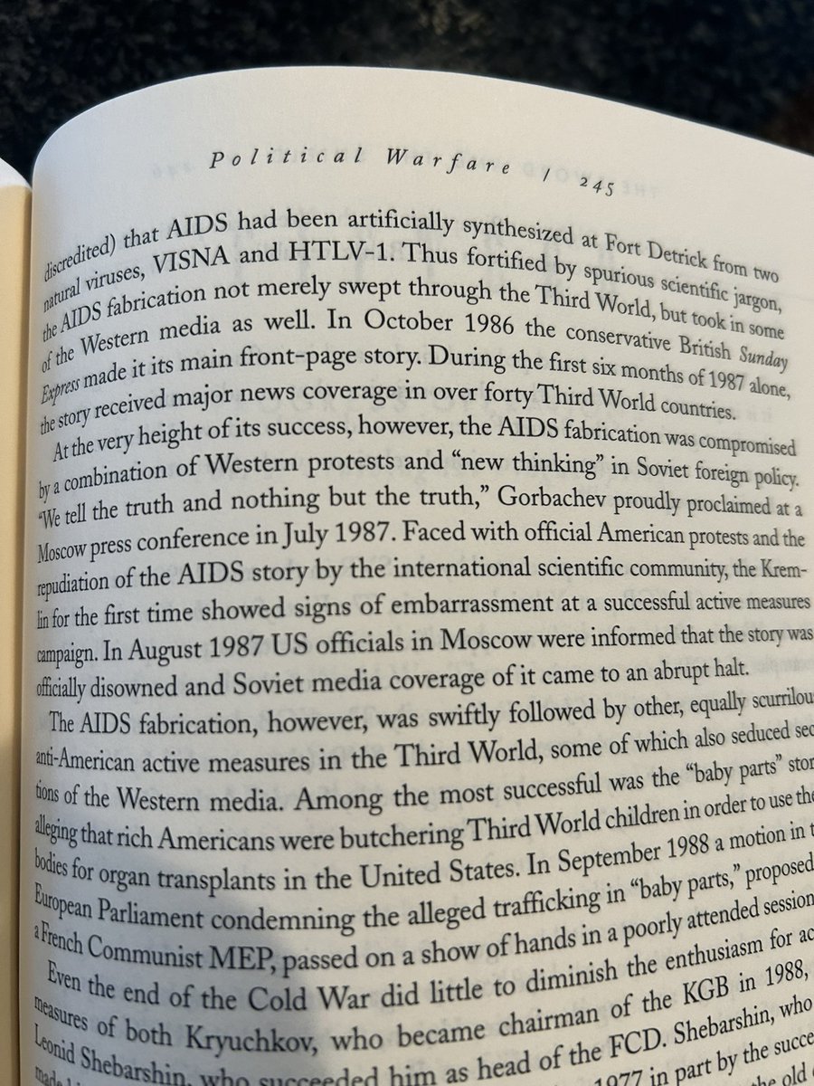 Aaron Rodgers is parroting a Soviet intelligence active measures campaign, from the 80s. See pages 244-245 of “The Sword and the Shield.”