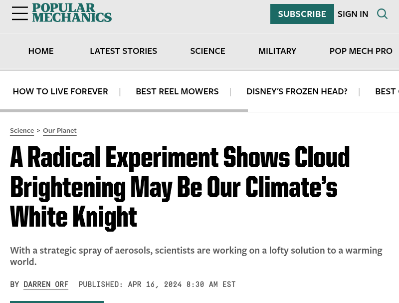 Yet more weather interference: 'However, there’s a lot scientists still don’t know about MCB, including how it could affect ocean circulation patterns and rainfall on land' What could possibly go wrong? popularmechanics.com/science/enviro…