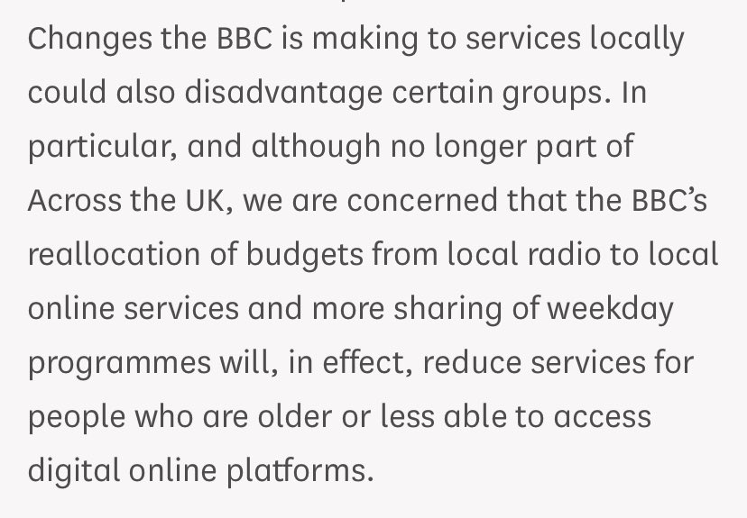 Strong concern from the Public Accounts Committee @CommsPAC pointing out the contradiction between cuts to #BBCLocalRadio and the BBC’s Across The UK strategy/public service remit.