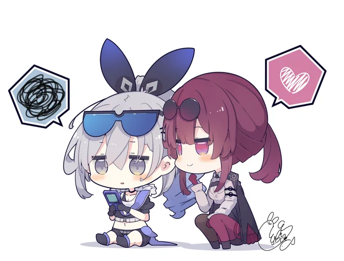 スマホいじってる銀狼と覗き込んでくるカフカ     #崩壊スターレイ #HonkaiStarRai 