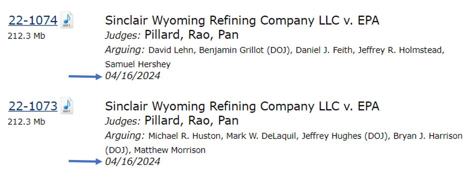 Oral arguments were heard yesterday in the federal appeal (DC Circuit) challenging the EPA’s mass denial of RFS small refinery hardship exemption petitions.  There’s a strong possibility that EPA’s decision will be reversed & the agency will need to refund #RINs to some refiners.