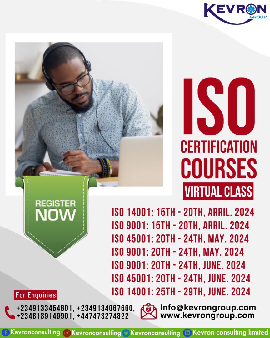 Enroll now and embark on a journey to excellence! To register, simply click on the following link: lnkd.in/dtjNBXcf For more information visit our website kevrongroup.com #ProfessionalDevelopment #ISOStandards #HSETraining #OTHM @FowodeShola @GroupKevron