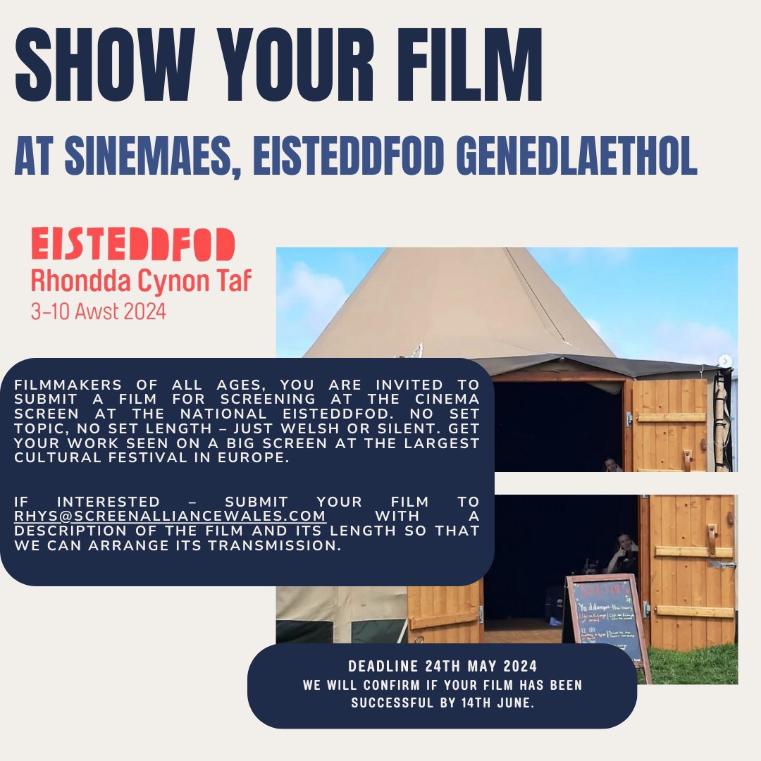Have you produced a film in Welsh or one without dialogue? Would you like to have your work on the big screen at the Sinemaes in Pontypridd this August? We invite you to present your work to us at the Screen Alliance Wales. 🔗bit.ly/Sinemaes_ffilm