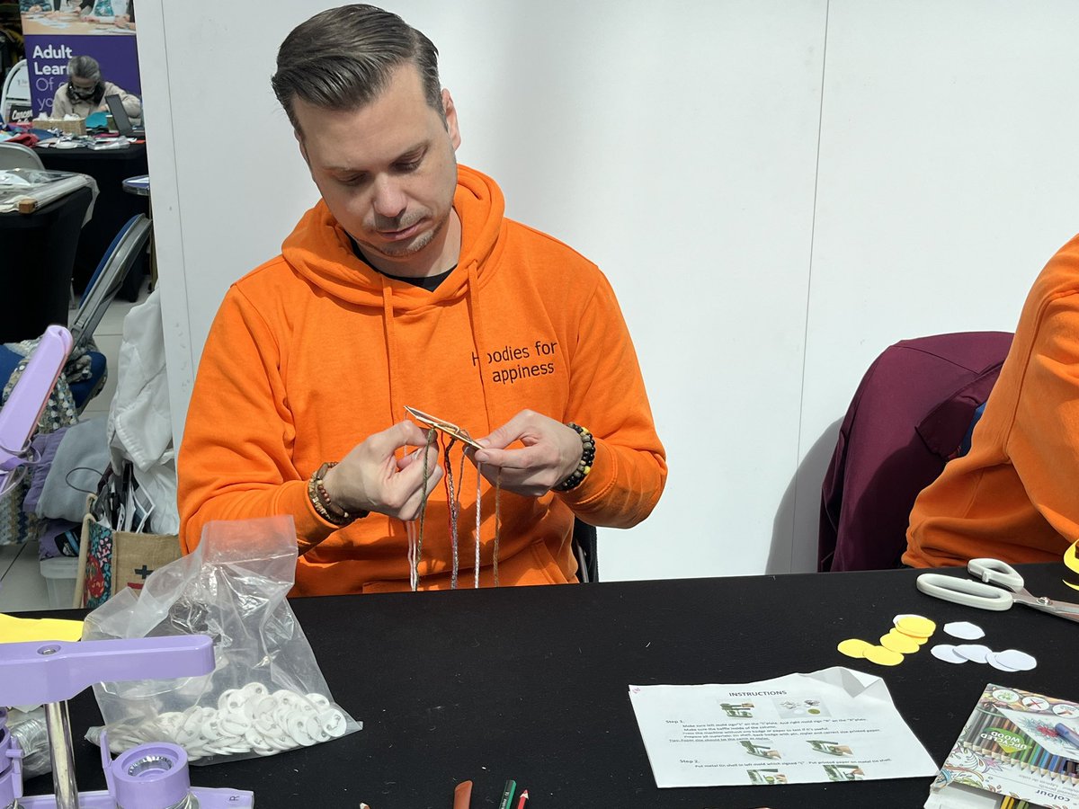 MensCraft's 'Hoodies for Happiness' wellbeing activists being Crafty Geezers in the Norwich Forum today as part of the Norfolk Makers Festival #positivemasculinity #crafts #randomactsofkindness @MensCraft_UK
