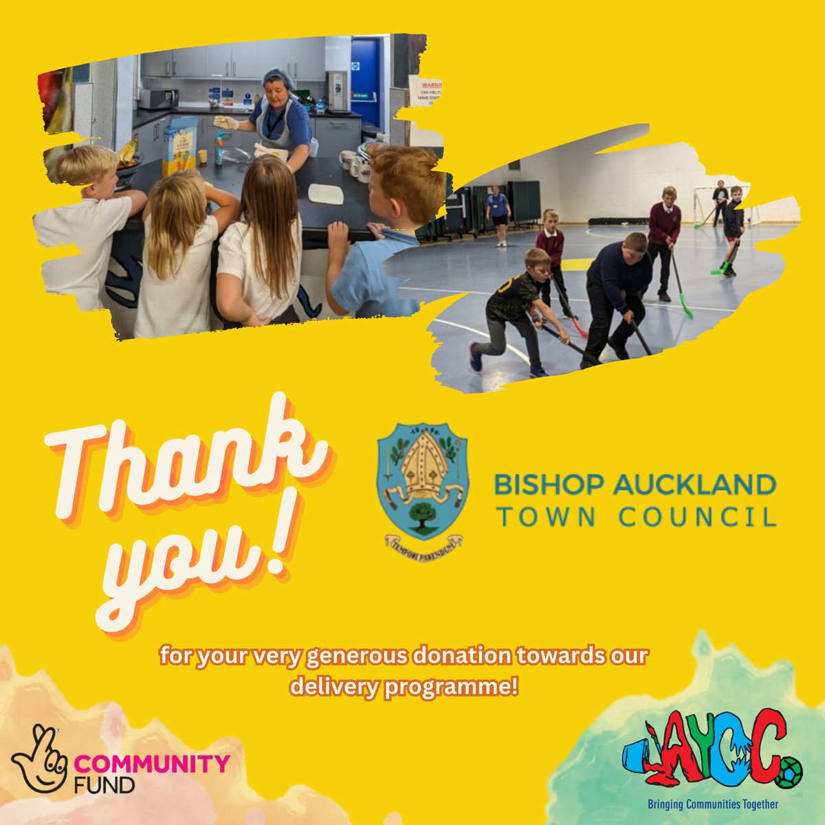 Great news! 🥳 Our friends at Bishop Auckland Town Council have very generously provided us a donation of £5000 today to support children and families in the area❤️Everyone at AYCC is thrilled and thanks the council for their thoughts and continued support.