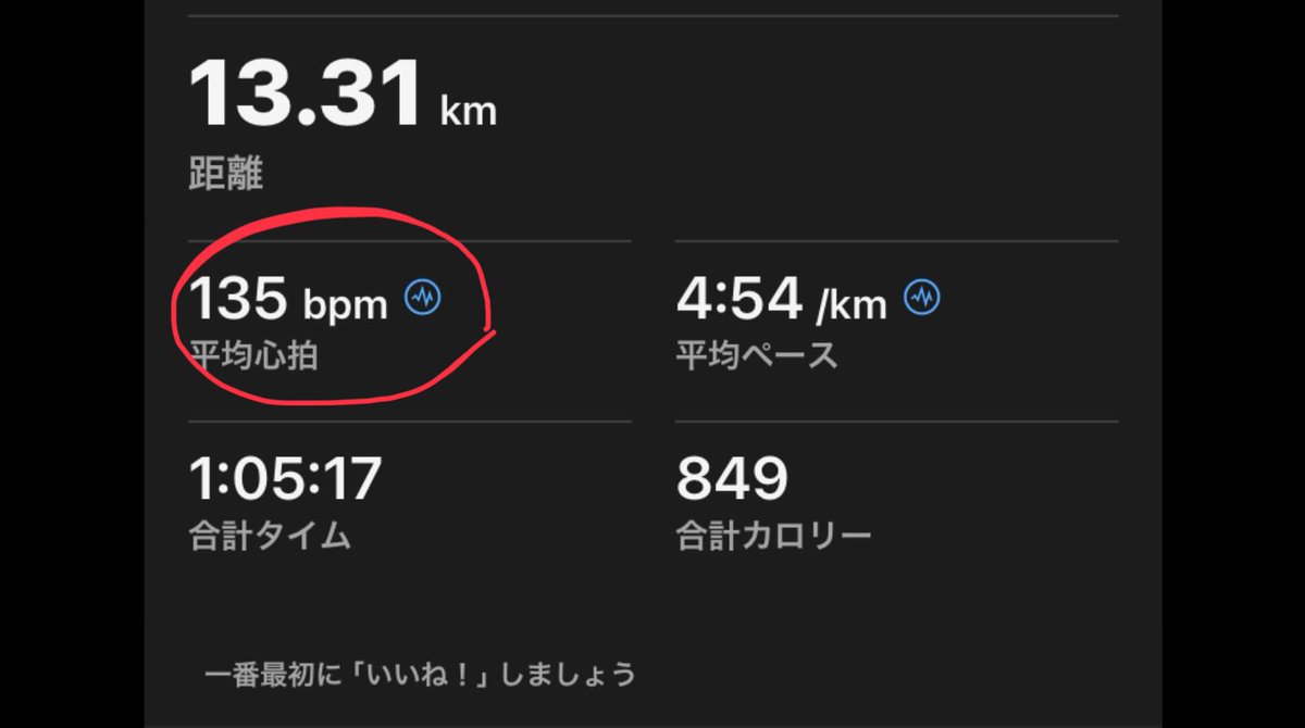 13kmラン！今月新調したガーミン⌚️のおすすめは昨晩寝付きが悪い為「135bpm  45分」で疲れを癒せとの指令☝️試しましたが、心拍数ブレ過ぎるとアラート🔔されるのでたまには良いかも😊　前後ブレるので偶然ですが平均135bpm⌚️達成出来ました🙌
#Forerunner165  #ランニング