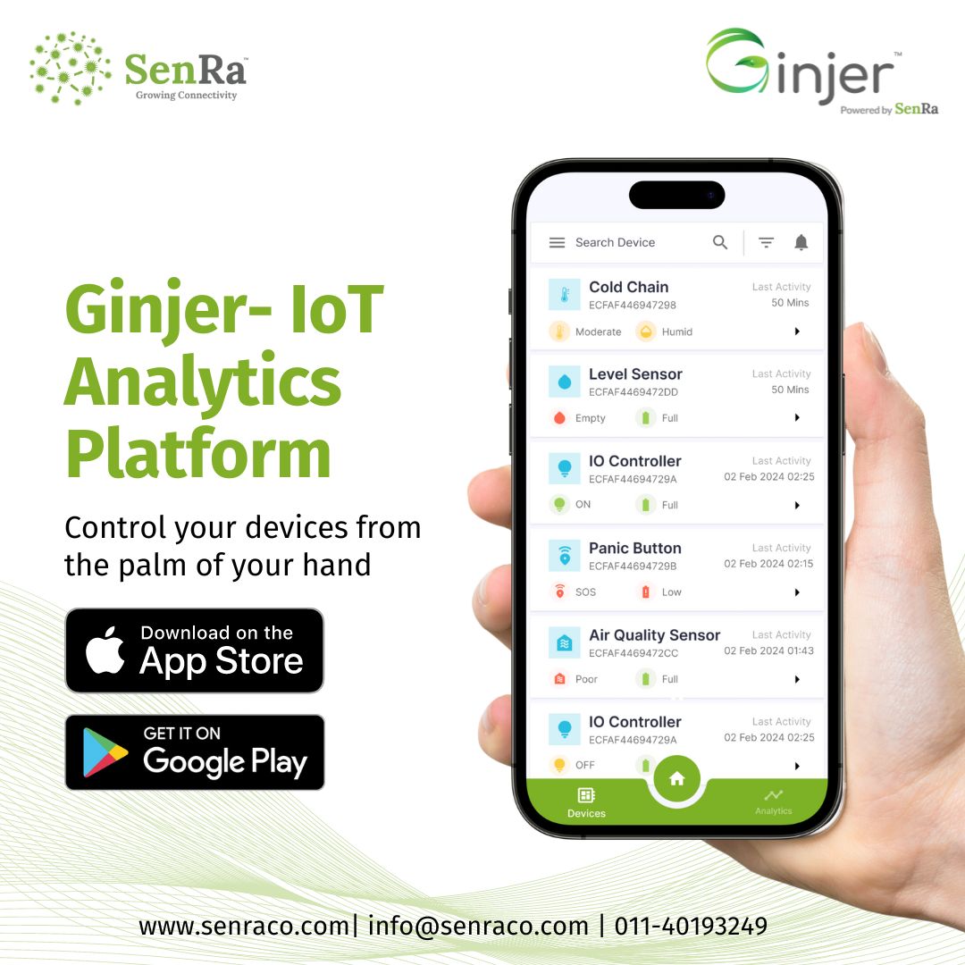 Control devices from the palm of your hand. Ginjer Mobile is now available across iOS and Google Play. Create a free account today or write to info@senraco.com. 

#iot #iiot #lorawan #iOS #googleplay #loraalliance #mobileapp