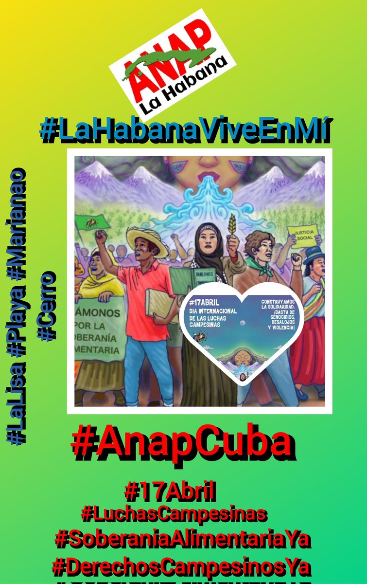 ¡ Construyamos felicidad! ¡Basta de genocidios, desalojos y violencia!
#LuchasCampesinas 
#AnapCuba #AnapLaHabana @DiazCanelB @DrRobertoMOjeda @FelixDuarteOrte @RafaelAnap @torres_iribar @JorgeWilsy @AleydaGinarte @Gloriana0401 @MagyoriSoto @rondonmary65 @via_campesinaSP