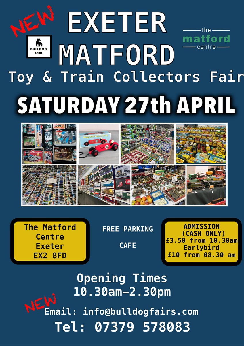 Don't forget the toy fair is with us again next weekend!
#events #exeter #whatsonexeter #matfordevents #toyfair #traincollectors #bulldogfairs