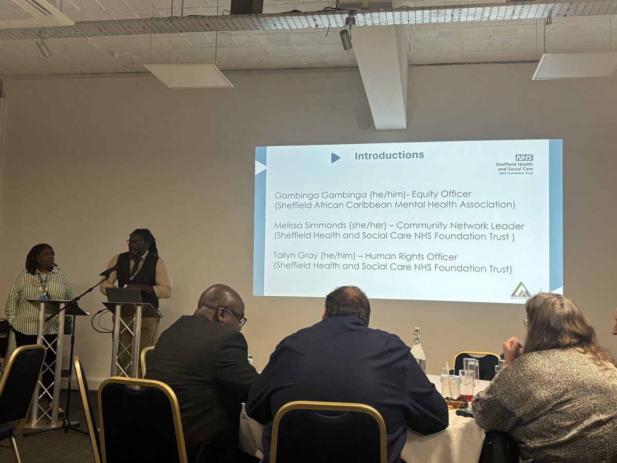 VanessaRNMH's tweet photo. Great to hear from Gambinga, Melissa and Tallyn from @SHSCFT talking about human rights and race equity in mental health #positiveandsafe https://t.co/J1Mh6L6BeV