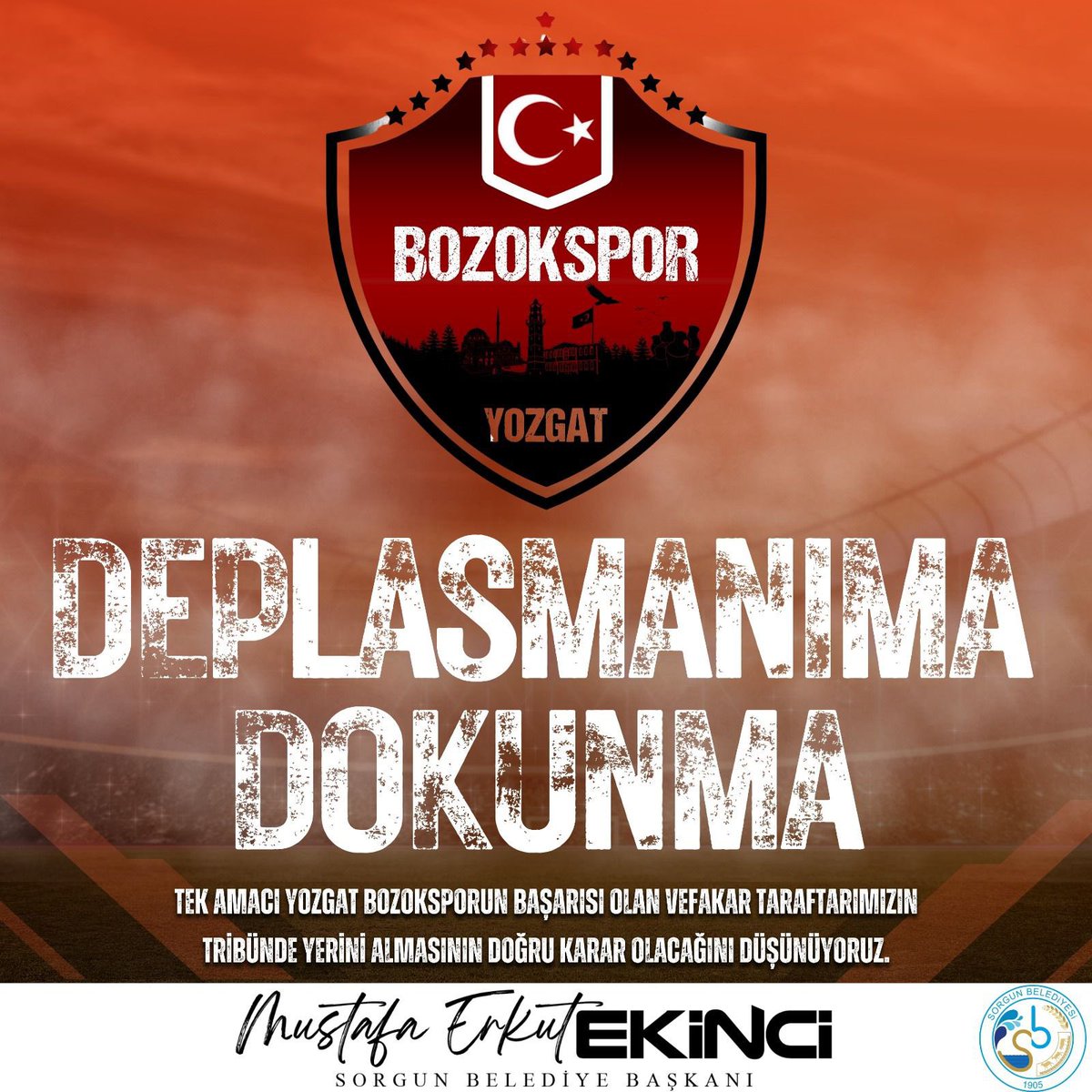Yozgat Belediyesi Bozok Spor Kulübü taraftarlarının müsabakaya alınmamasına yönündeki verilen bu karar bizim tarafımızdan  kabul edilebilir değildir.  
En doğru kararın Yozgat Bozokspor’un vefakar taraftarının tribünde yerini almasıdır. #bozokspor #yozgat