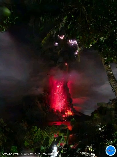 Terjadi erupsi G. Ruang pada hari Rabu, 17 April 2024, pukul 20:15 WITA tinggi kolom abu teramati ± 3000 m di atas puncak. Erupsi terekam di seismograf dengan amplitudo maksimum 55 mm dan durasi 0 detik. magma.esdm.go.id/v1/gunung-api/… via <a href="/id_magma/">MAGMA Indonesia</a>