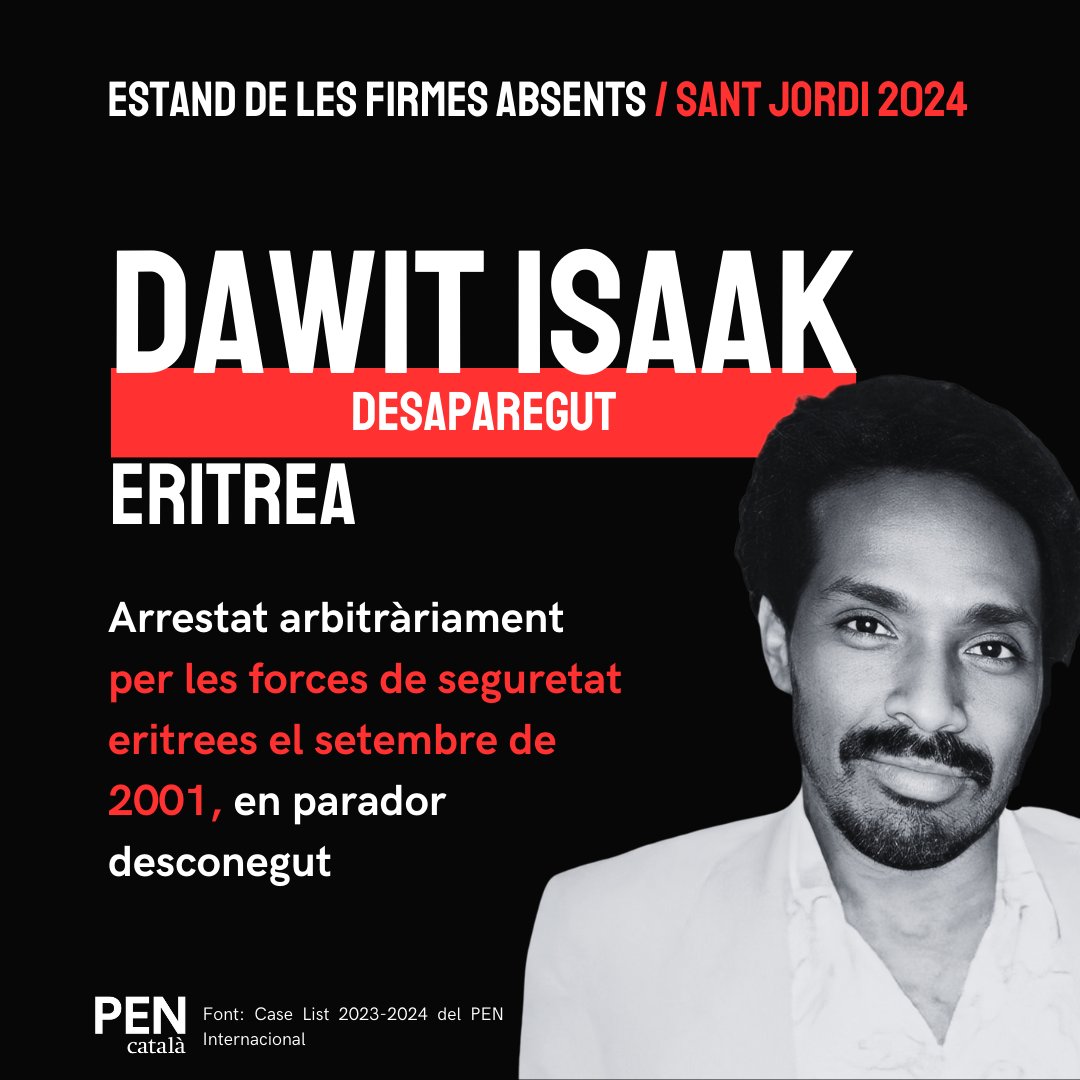 Dawit Isaak no firmarà aquest Sant Jordi perquè porta des de 2001 en parador desconegut. #SantJordi2024 Firma tu per ell: pencatala.cat/noticia/estand…