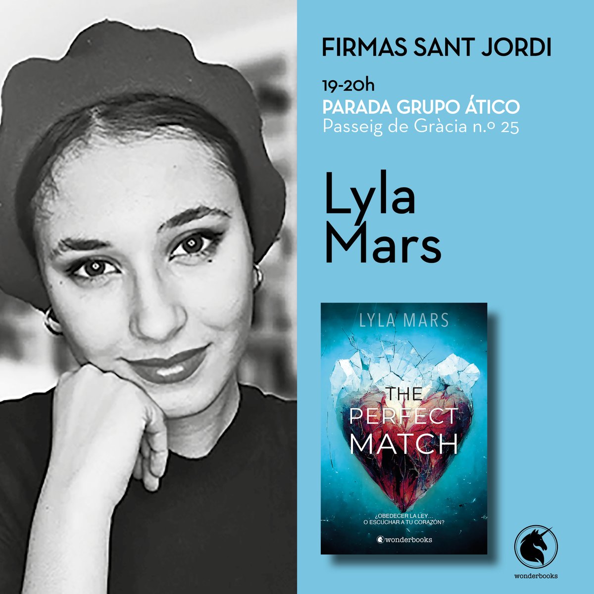 ¡Notición! Lyla Mars estará firmando 'The Perfect Match' en Sant Jordi 😉✨ 📌 Martes 23 de abril - 19:00h a 20:00h en PARADA GRUPO ÁTICO (Passeig de Gràcia nº25) ¡Os esperamos! #Wonderbooks #SantJordi2024 @udllibros