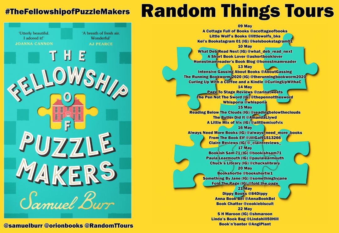 Delighted to organise this #RandomThingsTours Blog Tour for #TheFellowshipofPuzzleMakers by @samuelburr with @orionbooks Begins 09 May @ashortbooklover @Bookshortie1 @84Dippy @annabookbel @cookiebiscuit @Lindahill50Hill @AngiPlant