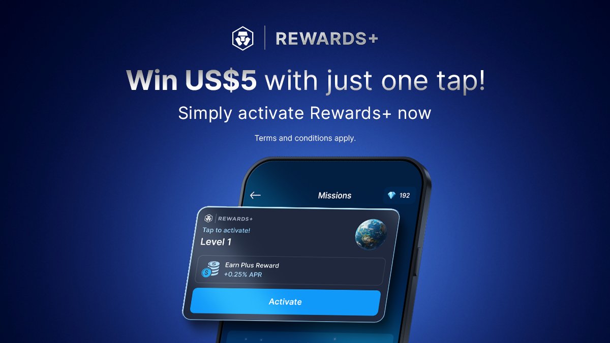 Score US$5 of $CRO for activating Rewards+ in the Crypto.com App! 🎁 Enjoy exclusive perks in our loyalty programme, from Earn Plus bonuses to trading rebates 🏃 The fastest 2,000 users win 📝 T&Cs apply Learn More 👉 crypto.com/events/rewards…