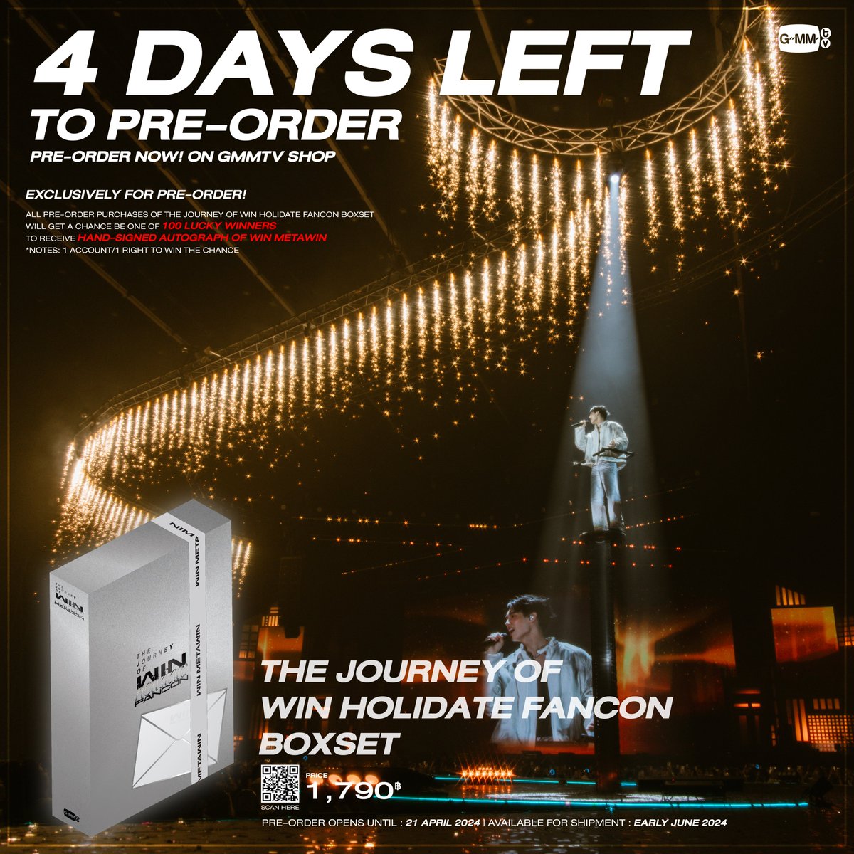 Only 4 days left! If you haven’t preordered THE JOURNEY OF WIN HOLIDATE FANCON BOXSET, it’s time to do so now. gmm-tv.com/shop/the-journ… #WinHolidateFancon #winmetawin #GMMTV. .